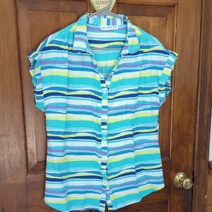 Women's Striped Button-Up Top - Multicolor